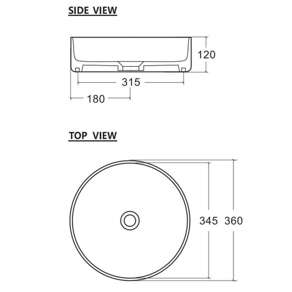 ZUMI BETA ABOVE COUNTER BASIN MATTE BLACK 360MM