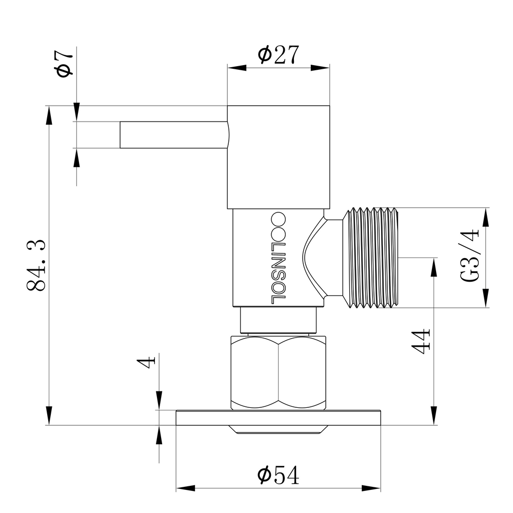LINSOL ZARAH EASY TURN WASHING MACHINE TAPS - Technical Drawing