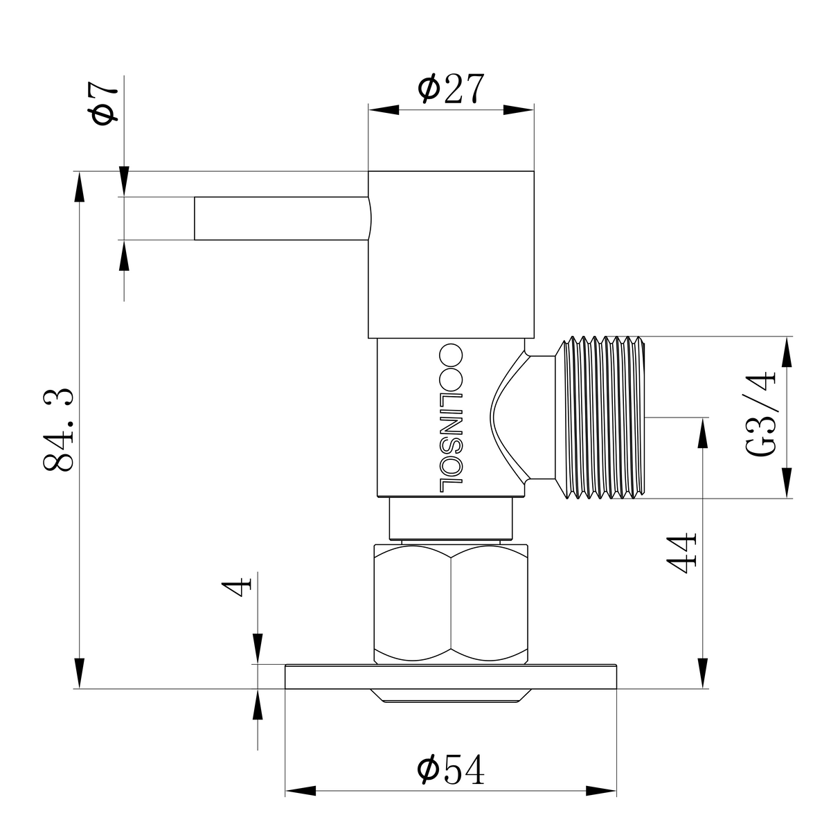 LINSOL ZARAH EASY TURN WASHING MACHINE TAPS - Technical Drawing
