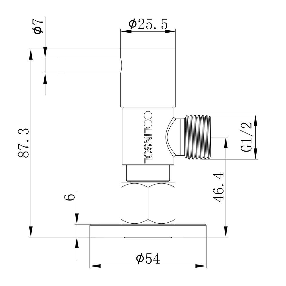 LINSOL ZARAH EASY TURN CISTERN TAP - Technical Drawing