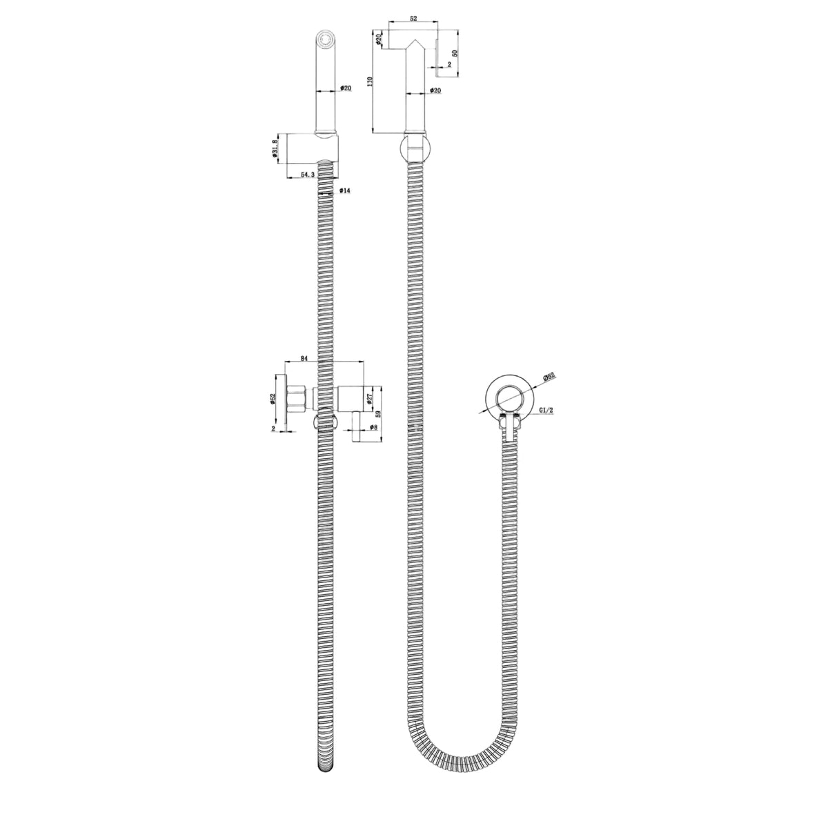 LINSOL ZARAH S2 BIDET SPRAY - Technical Drawing