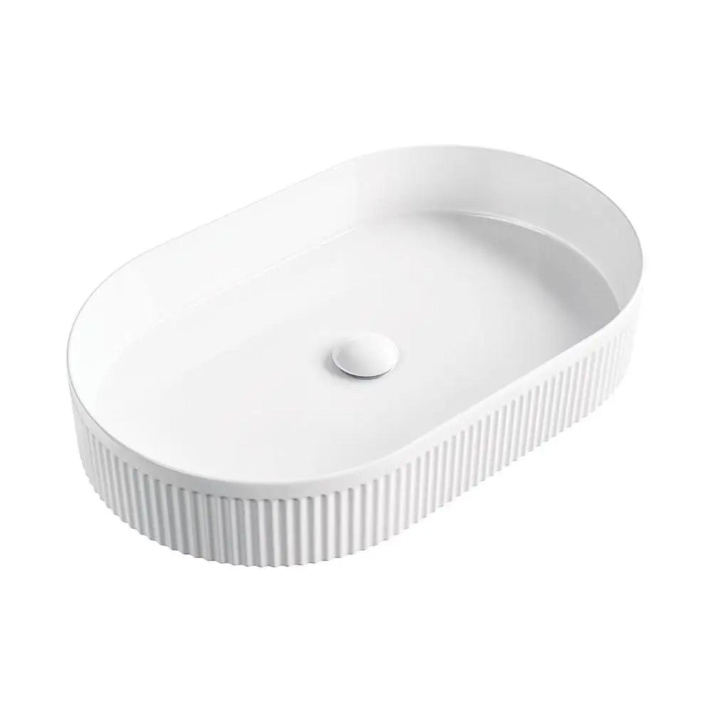 ZUMI LUNA FLUTED ABOVE COUNTER BASIN GLOSS WHITE 580MM