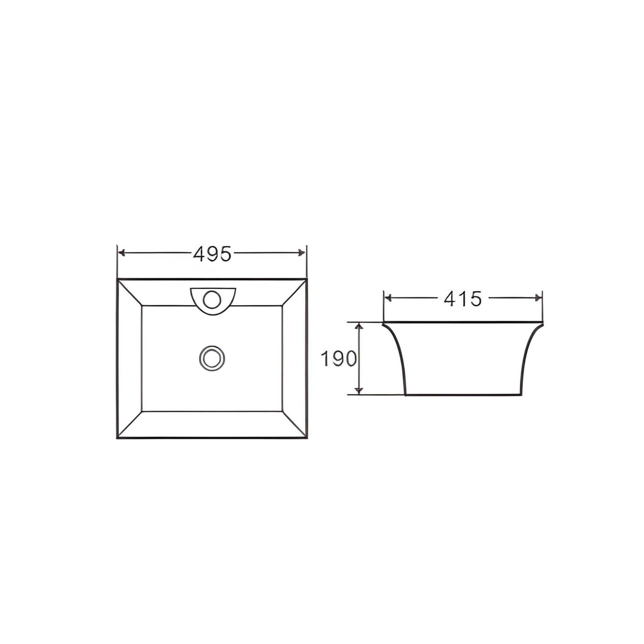 MERCIO ZENTO RECTANGULAR WALL HUNG SEMI PEDESTAL BASIN GLOSS WHITE 495MM