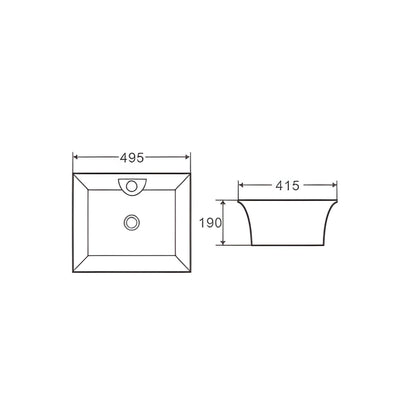 MERCIO ZENTO RECTANGULAR WALL HUNG SEMI PEDESTAL BASIN GLOSS WHITE 495MM