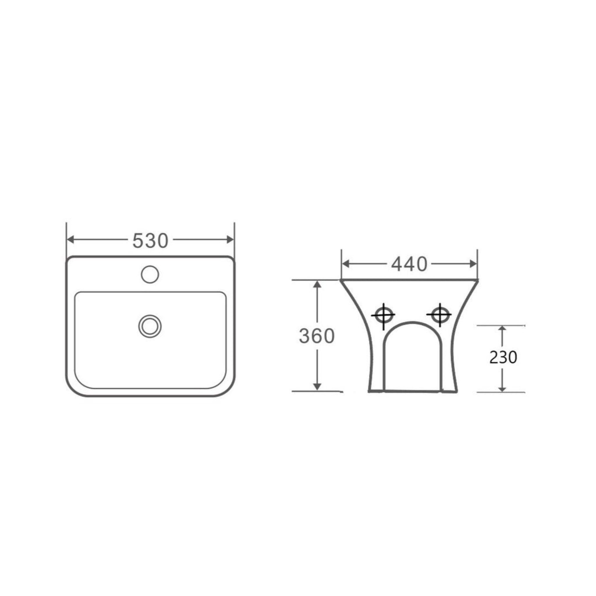 MERCIO ZENTO RECTANGULAR WALL HUNG SEMI PEDESTAL BASIN GLOSS WHITE 530MM