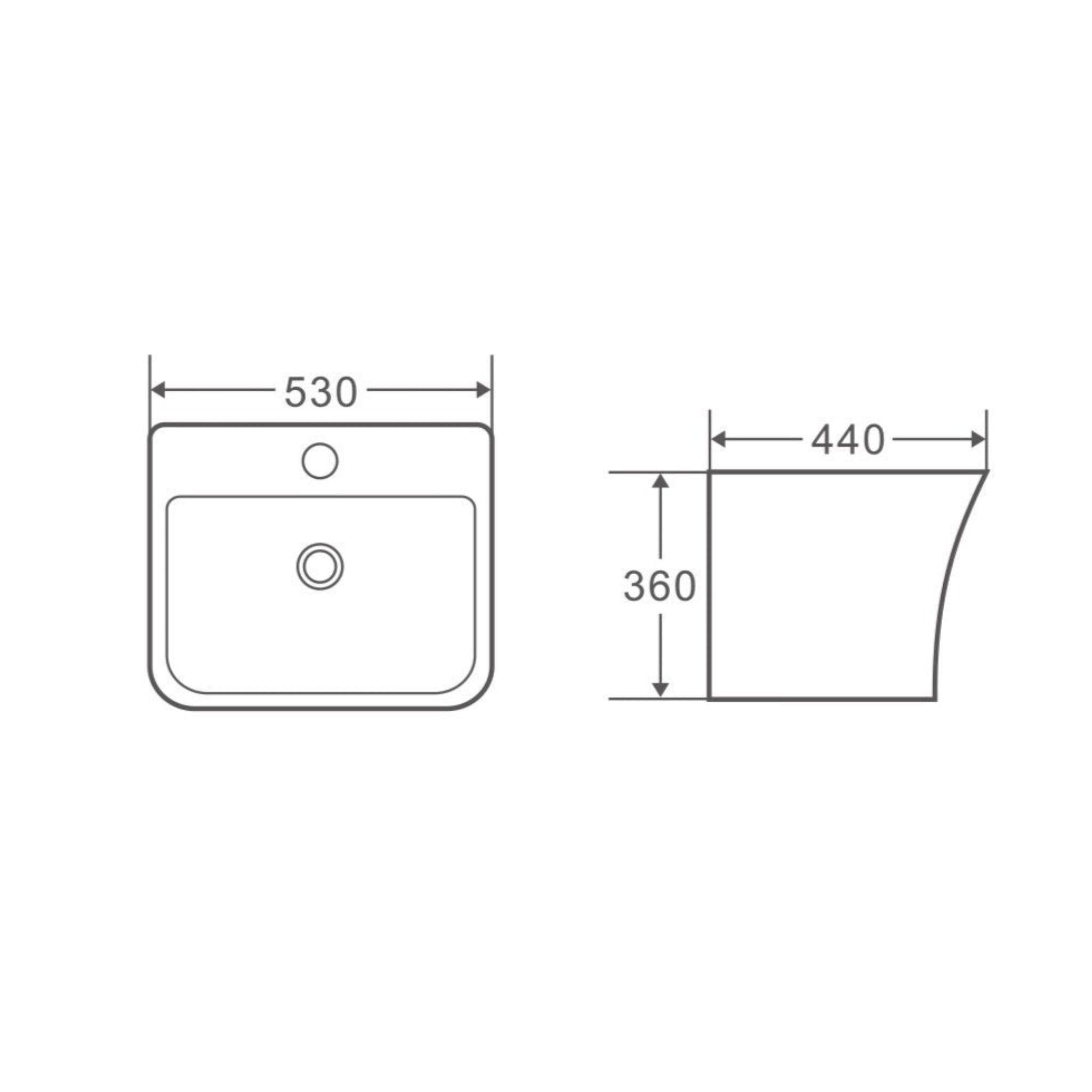MERCIO ZENTO RECTANGULAR WALL HUNG SEMI PEDESTAL BASIN GLOSS WHITE 530MM
