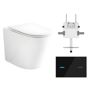 ZUMI JAVA RIMLESS WALL FACED FLOOR PAN WITH R&T IN WALL CISTERN & SENSOR TOUCHLESS BUTTON PACKAGE GLOSS WHITE