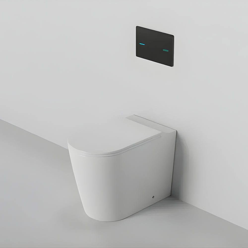 ZUMI JAVA RIMLESS WALL FACED FLOOR PAN WITH R&T IN WALL CISTERN & SENSOR TOUCHLESS BUTTON PACKAGE GLOSS WHITE