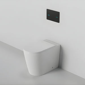 ZUMI JAVA RIMLESS WALL FACED FLOOR PAN WITH R&T IN WALL CISTERN & SENSOR TOUCHLESS BUTTON PACKAGE GLOSS WHITE