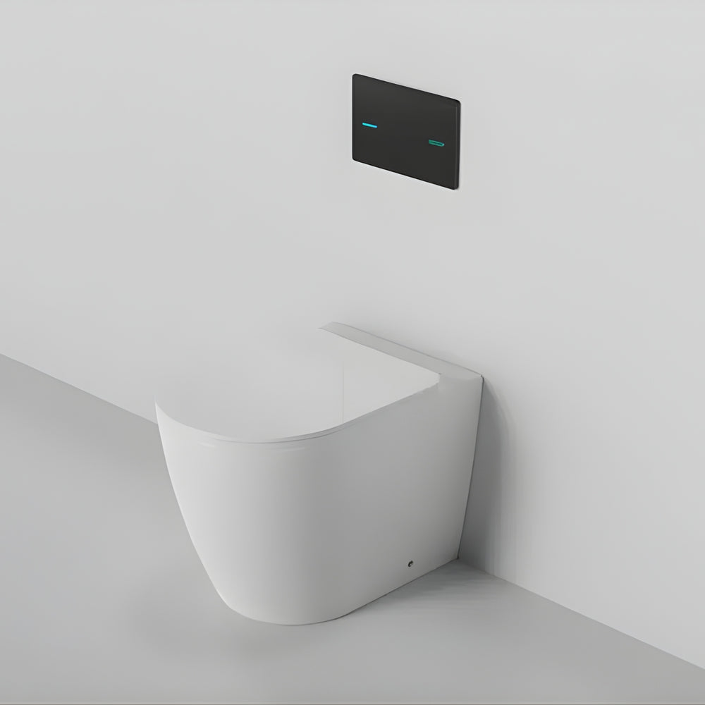 ZUMI VENUS RIMLESS WALL FACED FLOOR PAN WITH R&T IN WALL CISTERN & SENSOR TOUCHLESS BUTTON PACKAGE GLOSS WHITE