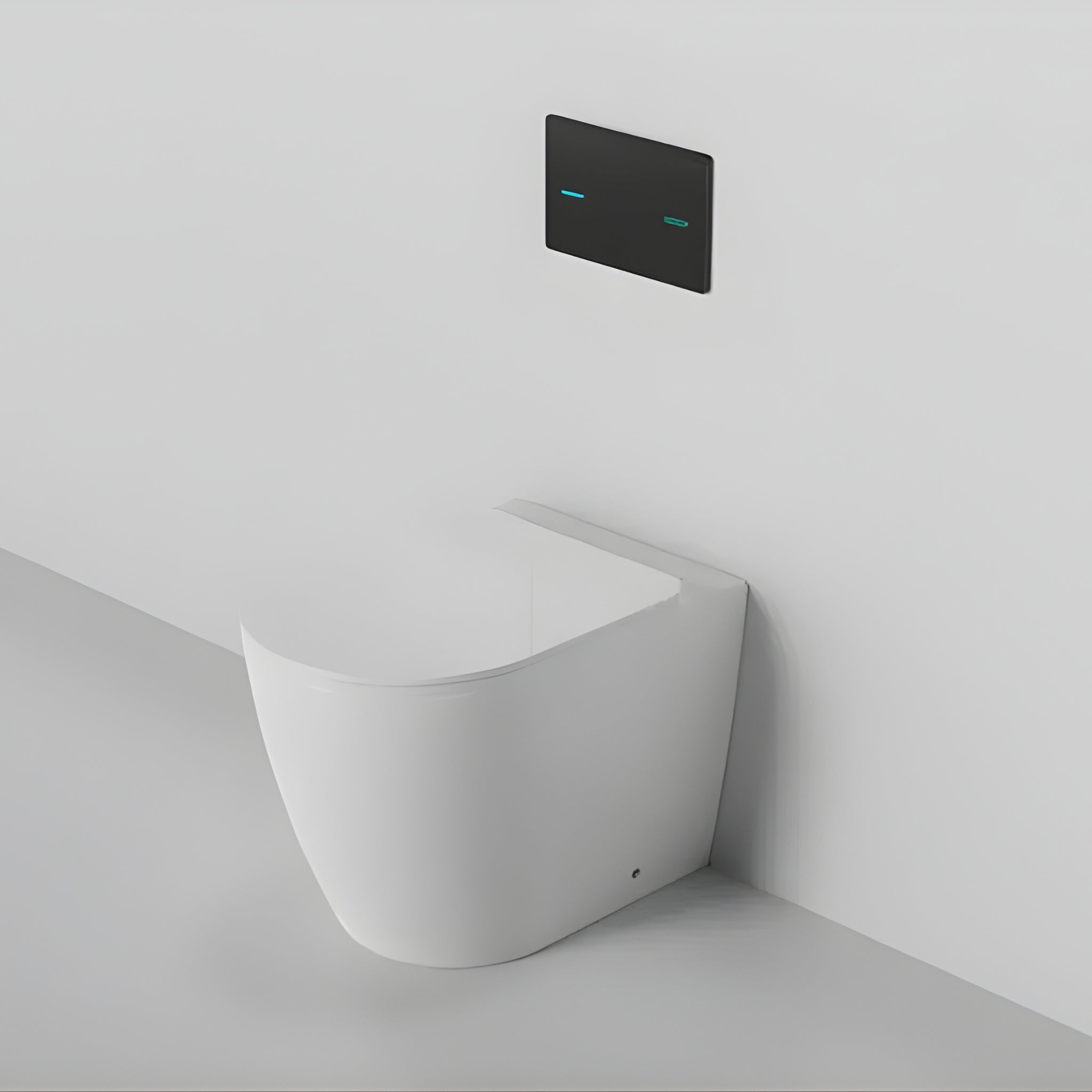ZUMI VENUS RIMLESS WALL FACED FLOOR PAN WITH R&T IN WALL CISTERN & SENSOR TOUCHLESS BUTTON PACKAGE GLOSS WHITE
