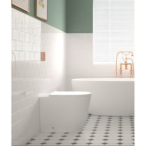 ZUMI ZERO RIMLESS WALL FACED FLOOR PAN WITH R&T IN WALL CISTERN & FLUSH BUTTON PACKAGE GLOSS WHITE