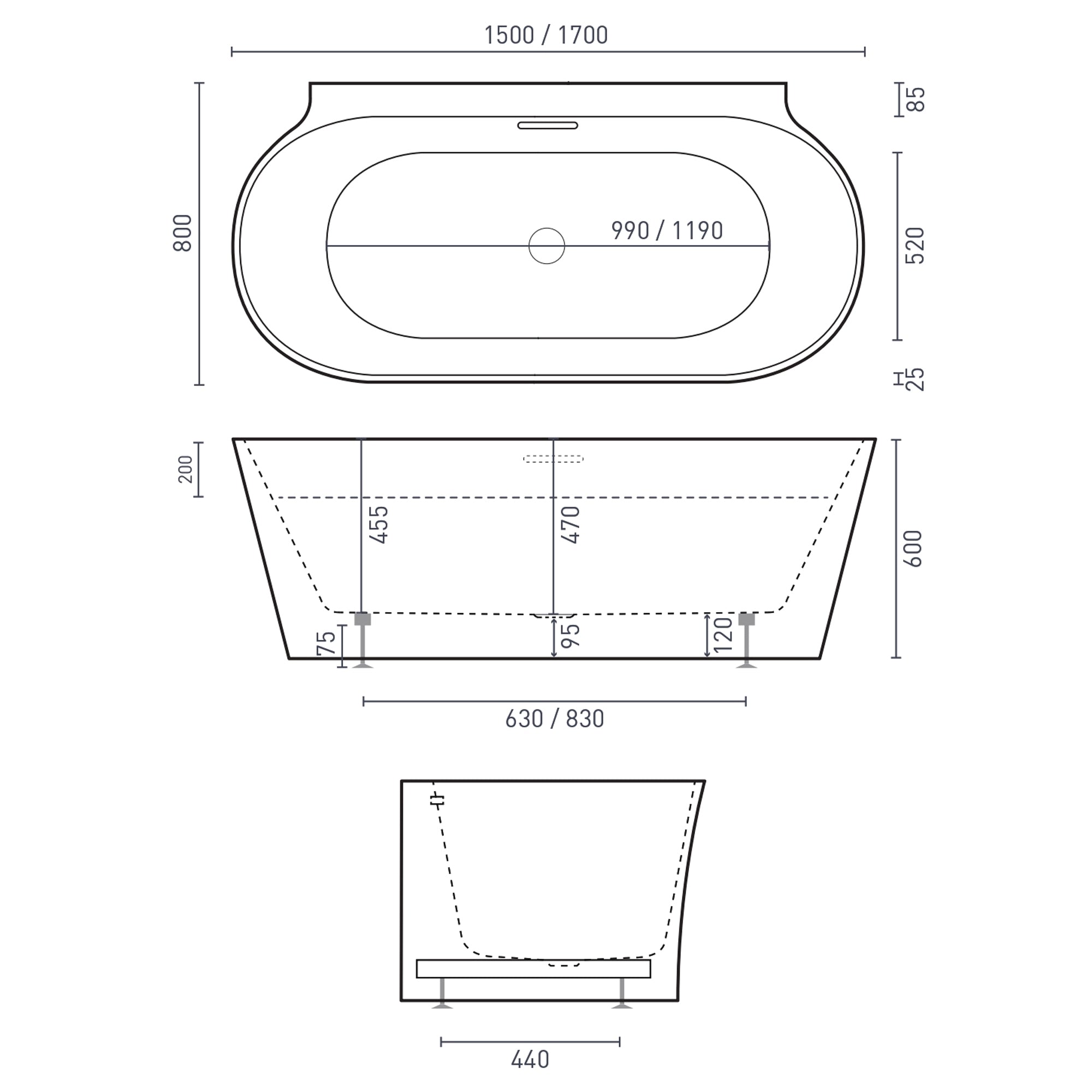 DECINA AURORA BACK TO WALL FREESTANDING BATH MATTE WHITE (AVAILABLE IN 1500MM AND 1700MM)