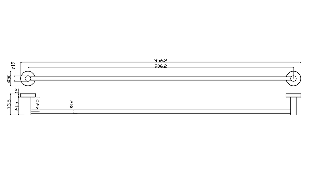 IKON OTUS SLIMLINE SS304 NON-HEATED TOWEL RAIL SINGLE 900MM STAINLESS STEEL - Technical Diagram