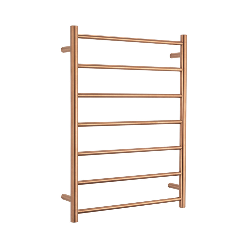 RADIANT HEATING 7-BARS ROUND HEATED TOWEL RAIL BRUSHED COPPER 600MM