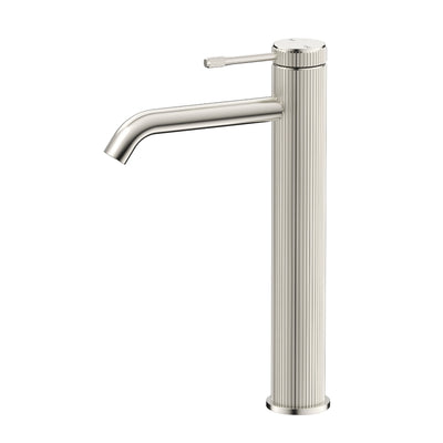 BELLA VISTA MICA FLUTED LEAD FREE TALL BASIN MIXER 290MM BRUSHED NICKEL