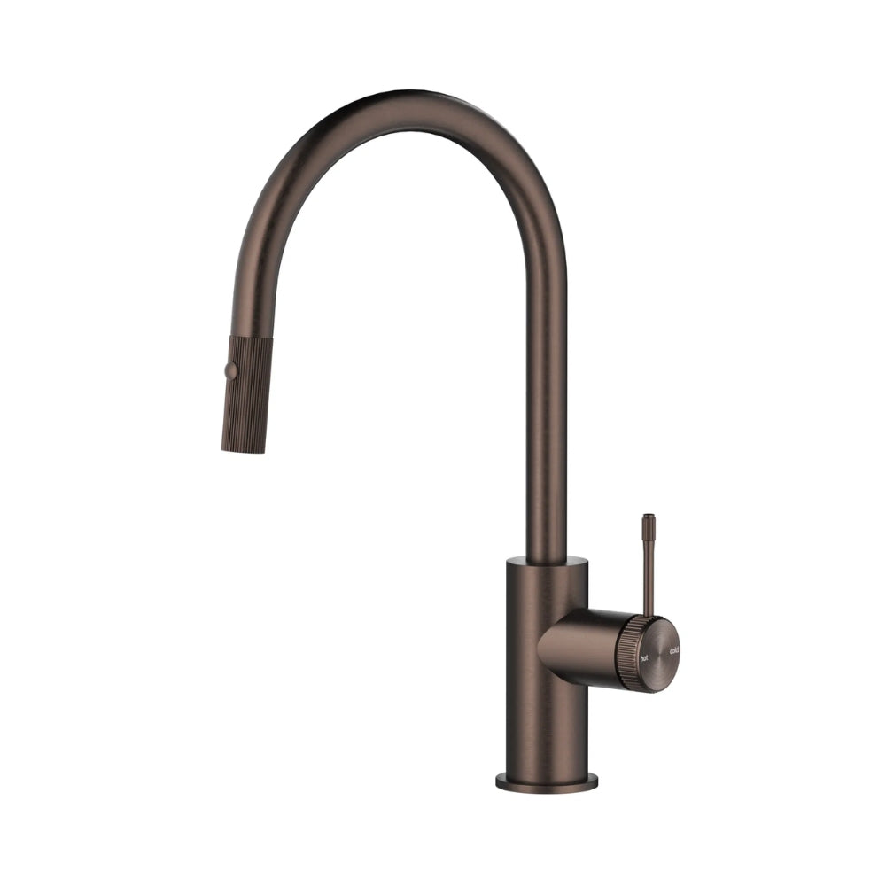 BELLA VISTA MICA LEAD FREE FLUTED PULL-OUT SINK MIXER 414MM DUSK BRONZE