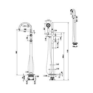 BELLA VISTA MICA HERITAGE FREESTANDING BATH MIXER WITH HAND SHOWER 850MM FRENCH GOLD