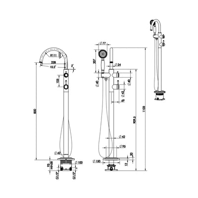 BELLA VISTA MICA HERITAGE FREESTANDING BATH MIXER WITH HAND SHOWER 850MM FRENCH GOLD