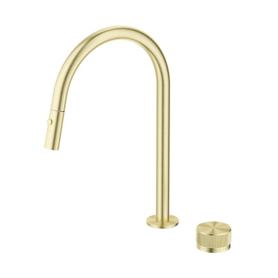 BELLA VISTA MICA LEAD FREE  FLUTED PULL-OUT HOB MIXER SET 375MM FRENCH GOLD