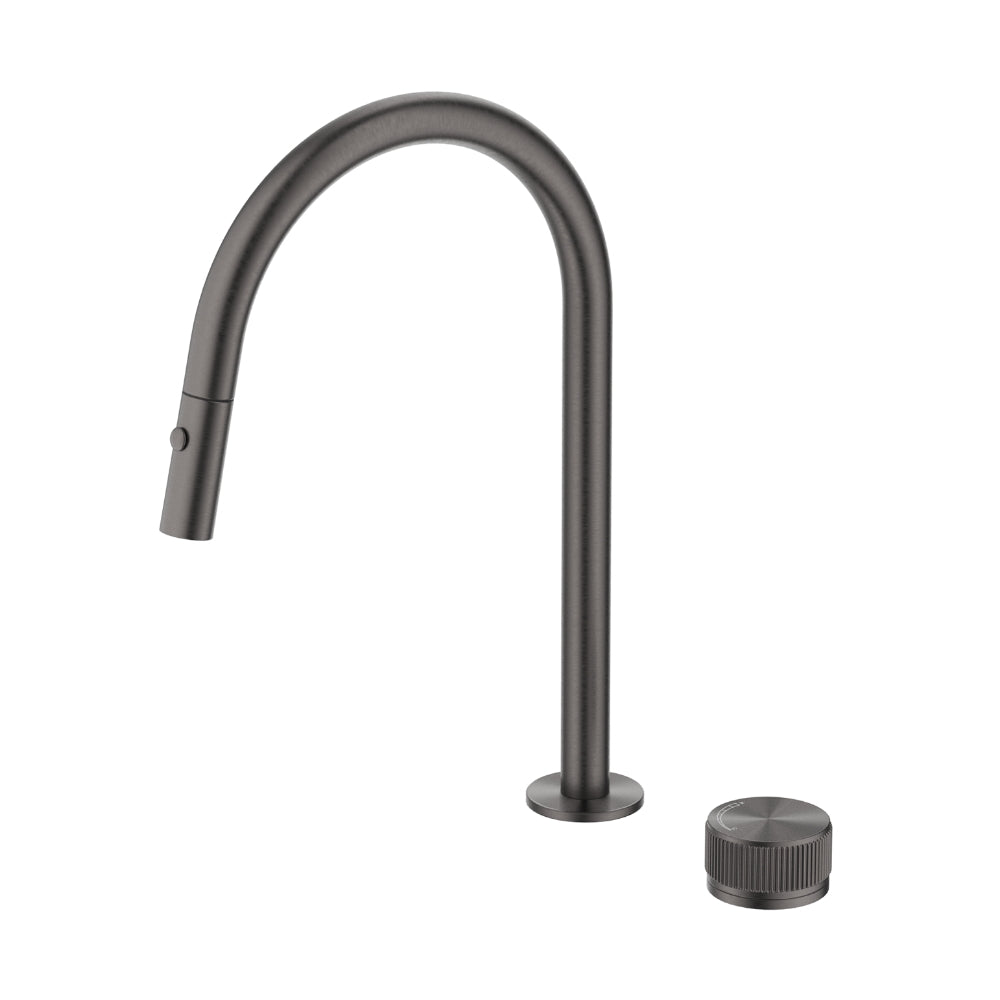 BELLA VISTA MICA FLUTED PULL-OUT HOB MIXER SET 375MM GUN METAL