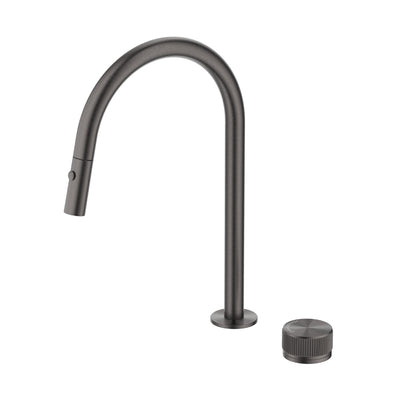 BELLA VISTA MICA LEAD FREE  FLUTED PULL-OUT HOB MIXER SET 375MM GUN METAL