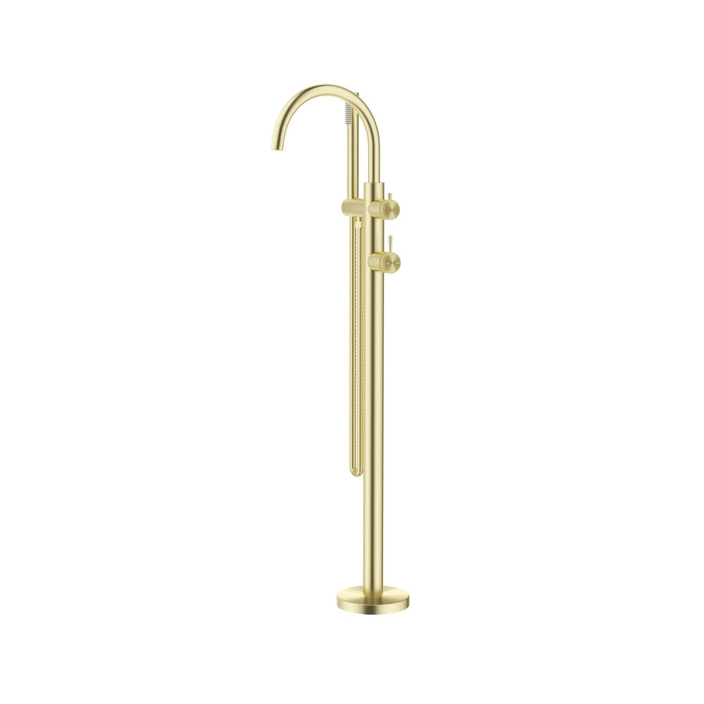 BELLA VISTA MICA FLUTED FREESTANDING BATH MIXER WITH HAND SHOWER 850MM FRENCH GOLD