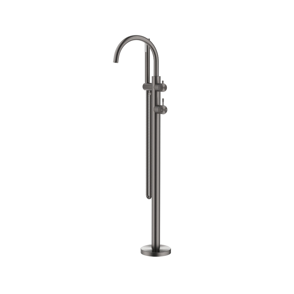 BELLA VISTA MICA FLUTED FREESTANDING BATH MIXER WITH HAND SHOWER 850MM GUNMETAL
