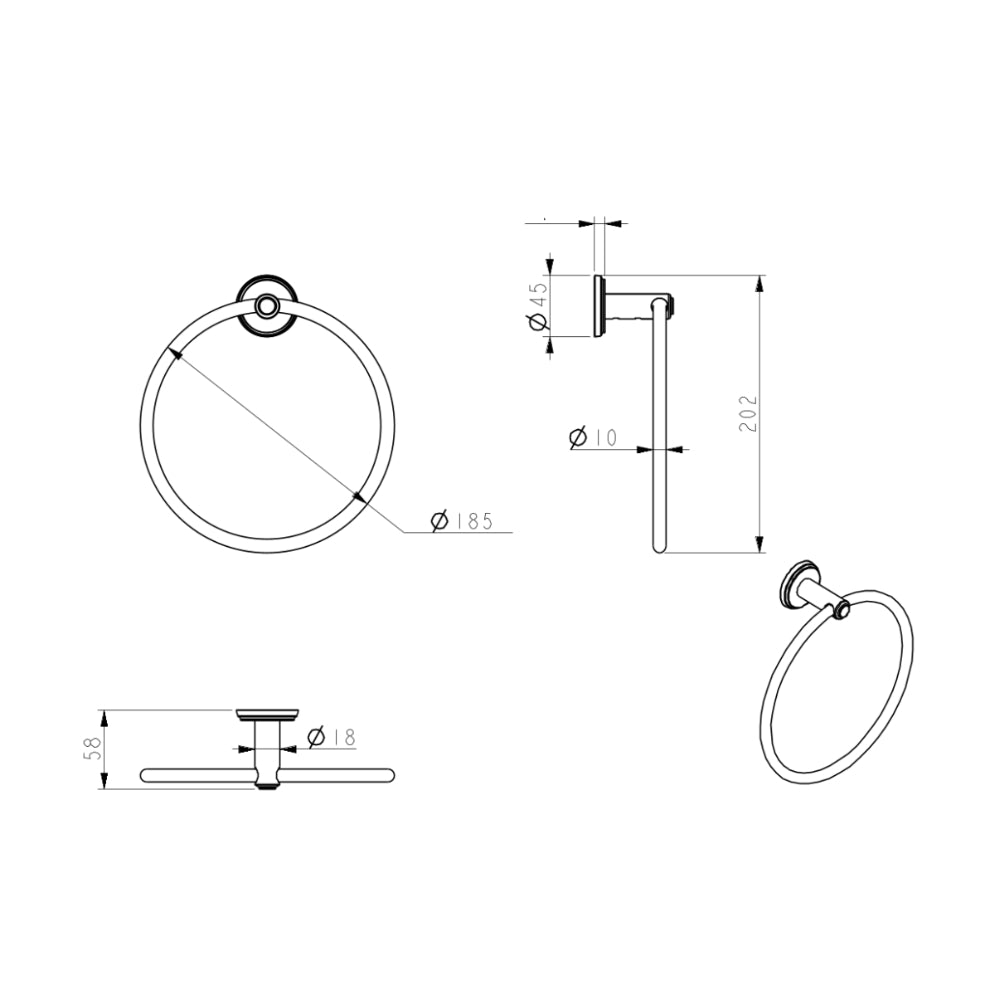 BELLA VISTA MICA HERITAGE TOWEL RING 202MM BRUSHED NICKEL