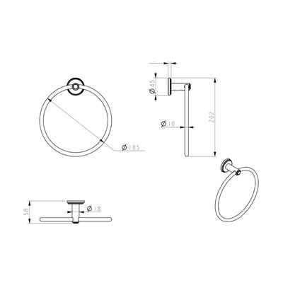 BELLA VISTA MICA HERITAGE TOWEL RING 202MM BRUSHED NICKEL