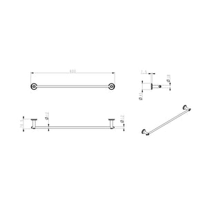 BELLA VISTA MICA HERITAGE SINGLE TOWEL RAIL CHROME 600MM
