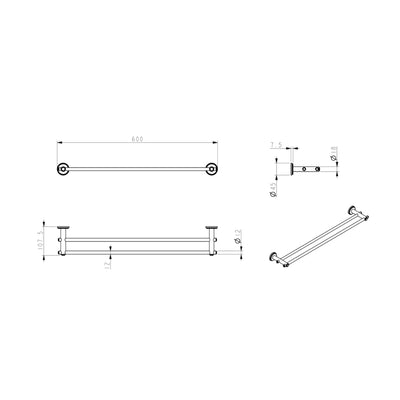 BELLA VISTA MICA HERITAGE DOUBLE TOWEL RAIL CHROME (AVAILABLE IN 600MM AND 800MM)