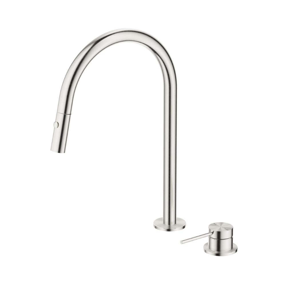 BELLA VISTA MICA LEAD FREE PULL-OUT HOB MIXER SET 375MM BRUSHED NICKEL