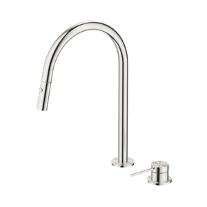 BELLA VISTA MICA PULL-OUT HOB MIXER SET 375MM BRUSHED NICKEL