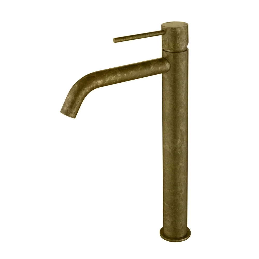 BELLA VISTA MICA LEAD FREE TALL BASIN MIXER CURVED SPOUT 310MM LIVING BRASS