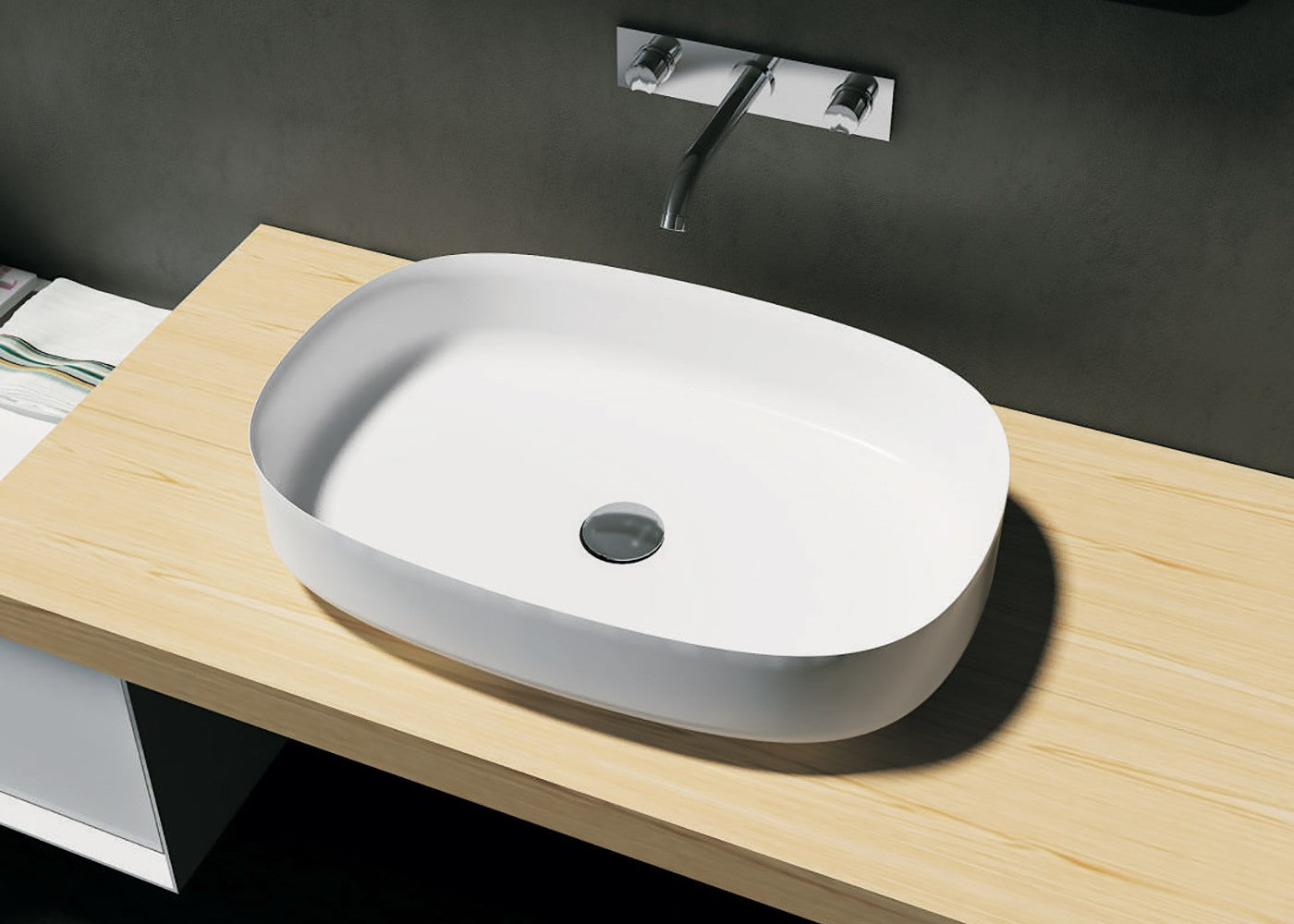 PIETRA BIANCA BIANCA ABOVE COUNTER STONE BASIN WITH MULTICOLOUR 600MM