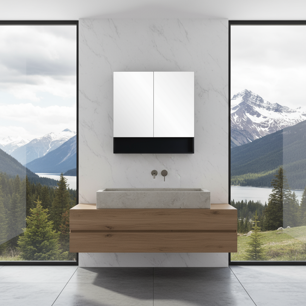 CETO FREMANTLE BLACK SHAVING CABINET 750MM X 750MM