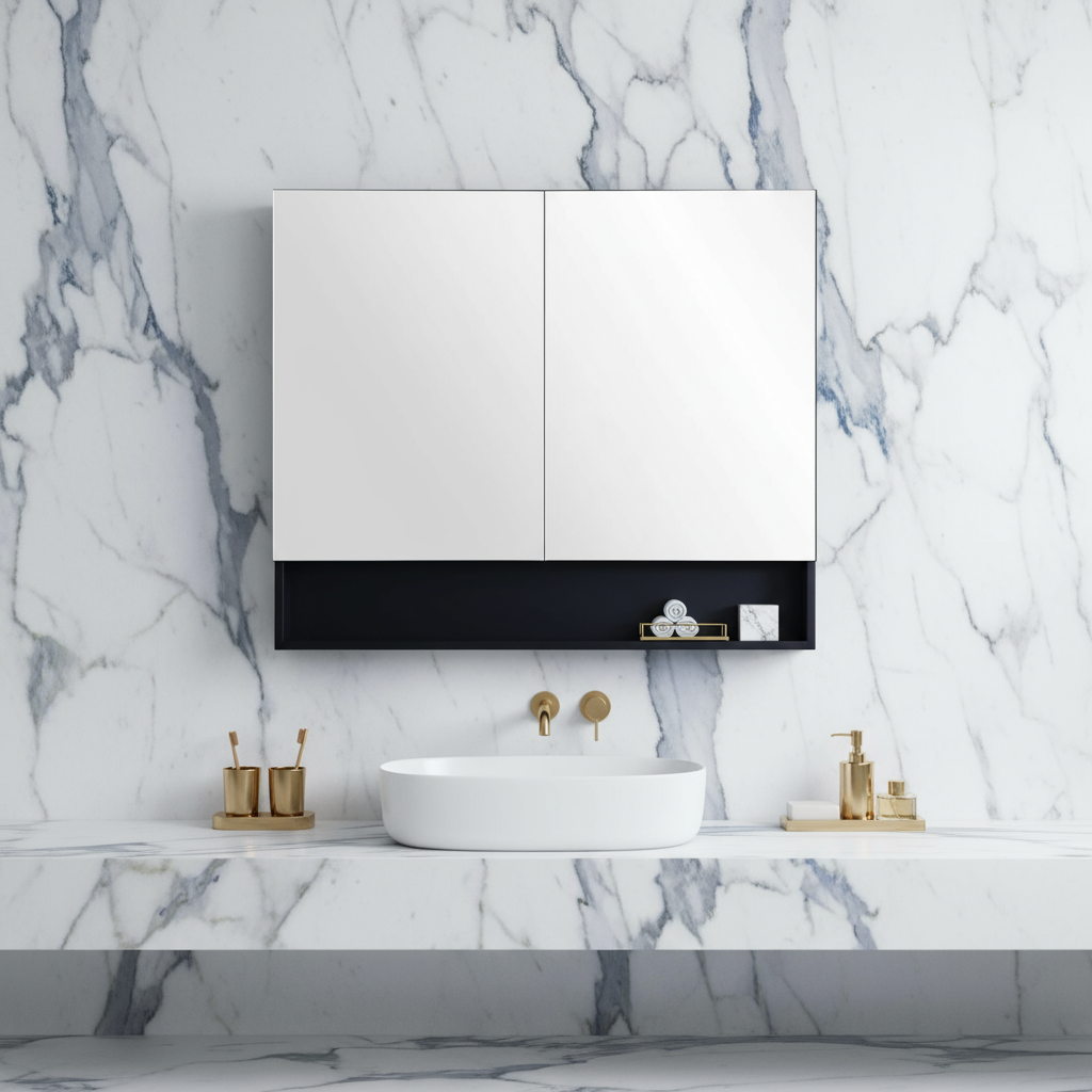 CETO FREMANTLE BLACK SHAVING CABINET 900MM X 750MM