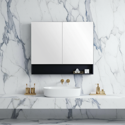 CETO FREMANTLE BLACK SHAVING CABINET 900MM X 750MM