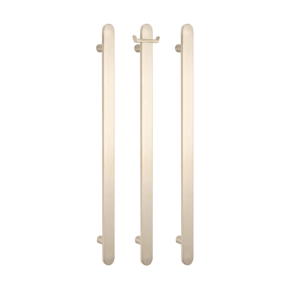 RADIANT HEATING VERTICAL FLAT BAR HEATED SINGLE TOWEL RAIL BRUSHED NICKEL 930MM
