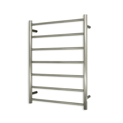 RADIANT HEATING 7-BARS ROUND HEATED TOWEL RAIL LOW VOLTAGE BRUSHED NICKEL 800MM