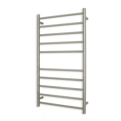 RADIANT HEATING 10-BARS ROUND HEATED TOWEL RAIL COOL BRUSHED NICKEL 600MM