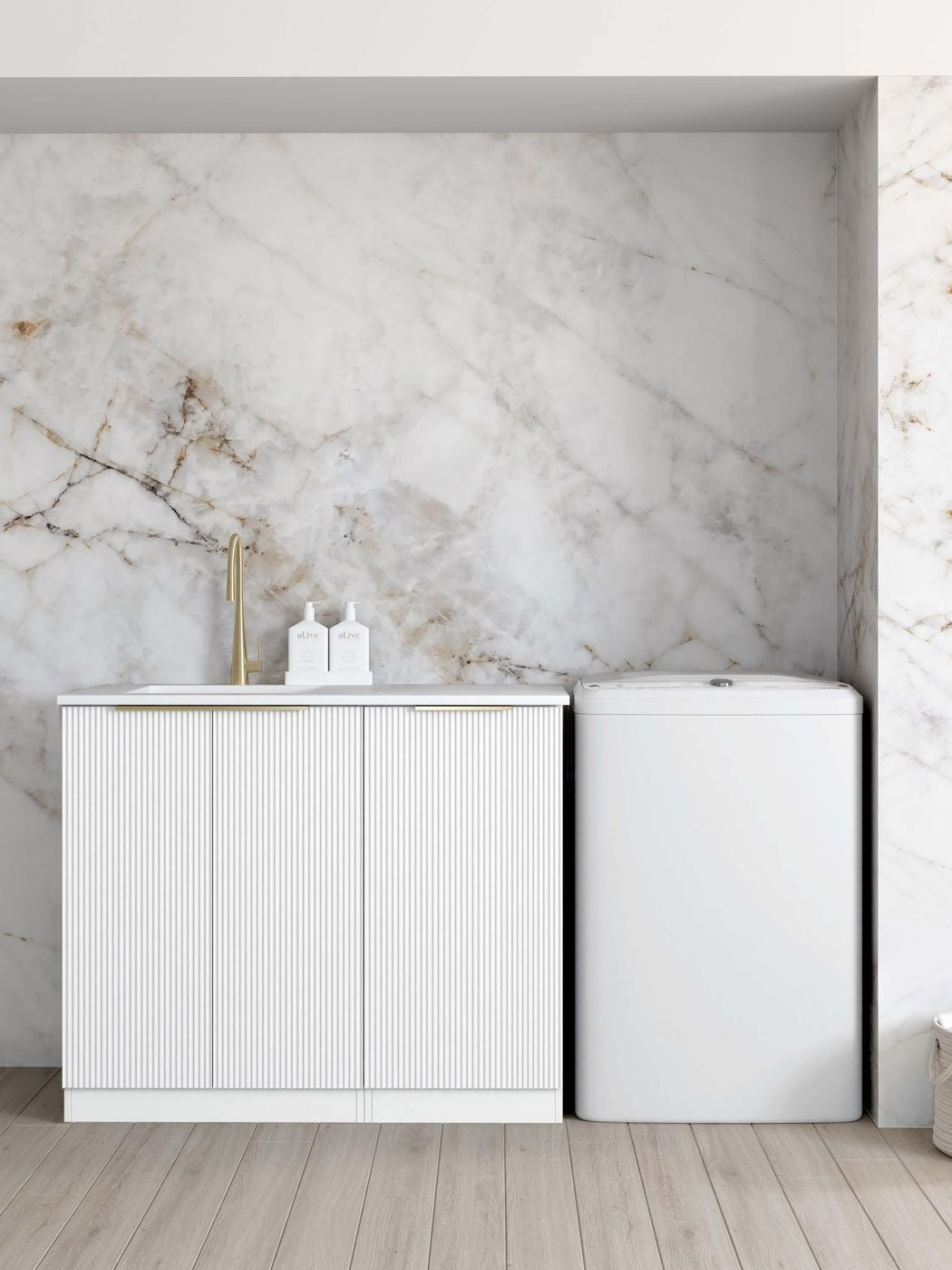 OTTI BONDI MATTE WHITE FLUTED 630MM BASE LAUNDRY CABINET