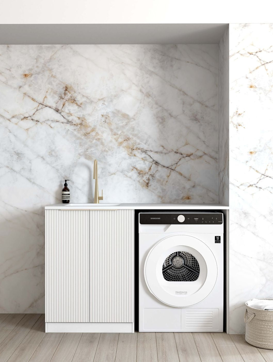 OTTI BONDI MATTE WHITE FLUTED 630MM BASE LAUNDRY CABINET