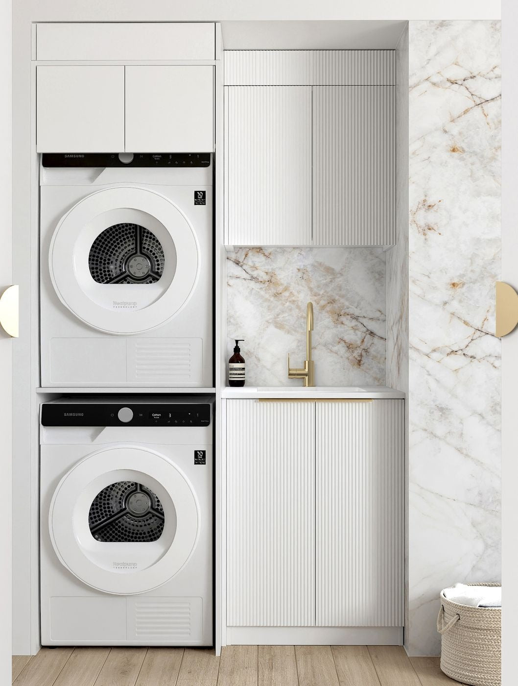 OTTI BONDI MATTE WHITE FLUTED 630MM BASE LAUNDRY CABINET