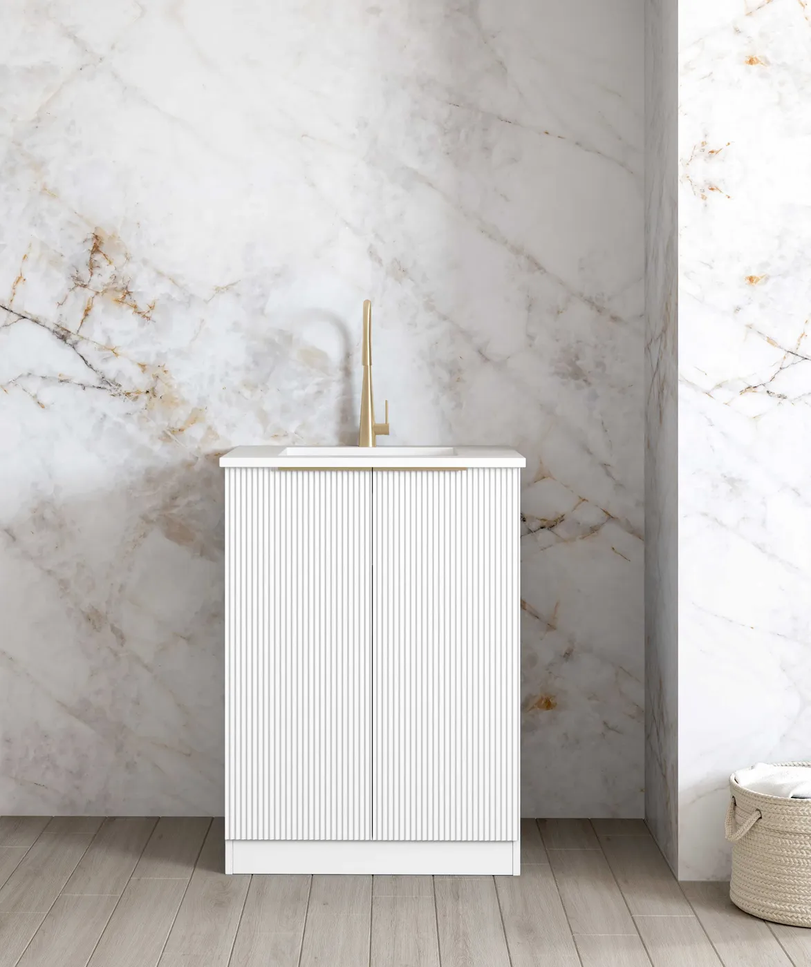 OTTI BONDI MATTE WHITE FLUTED 650MM BASE LAUNDRY CABINET