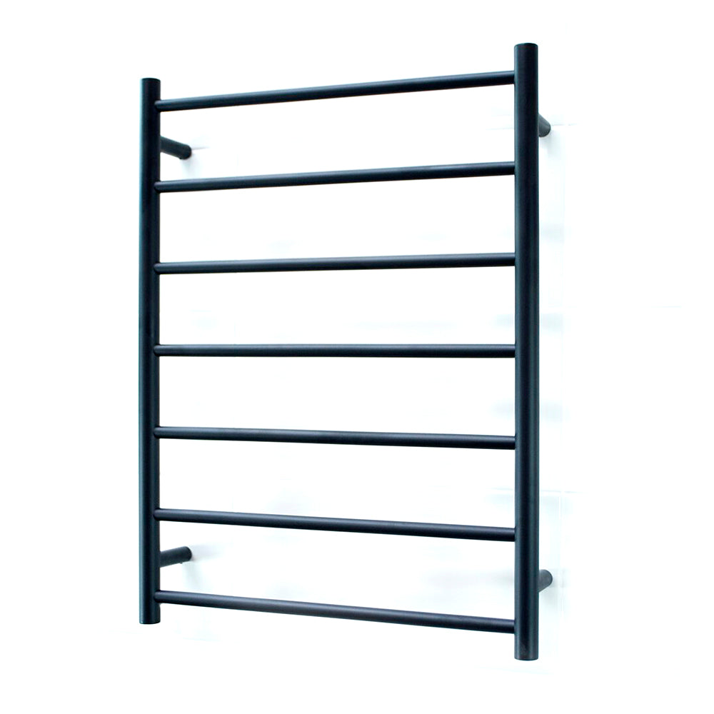 RADIANT HEATING 7-BARS ROUND HEATED TOWEL RAIL MATTE BLACK 600MM