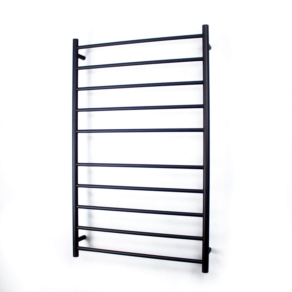 RADIANT HEATING 10-BARS ROUND HEATED TOWEL RAIL MATTE BLACK 750MM