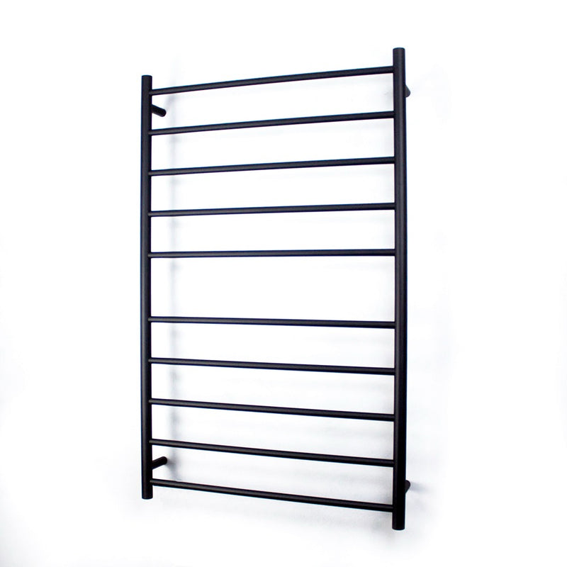 RADIANT HEATING 10-BARS ROUND HEATED TOWEL RAIL MATTE BLACK 130WATTS 750MM