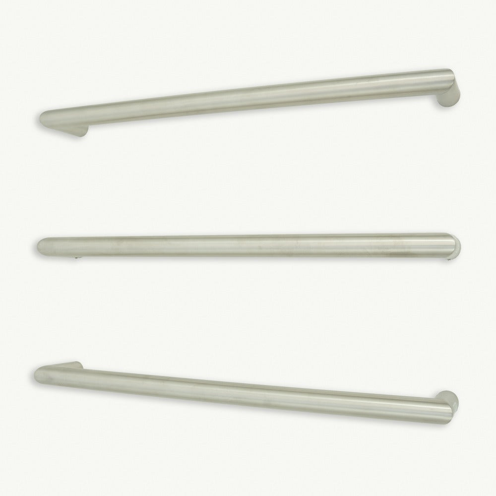 RADIANT HEATING LOW VOLTAGE SINGLE ROUND HEATED TOWEL RAIL BRUSHED SATIN (AVAILABLE IN 650MM AND 800MM)